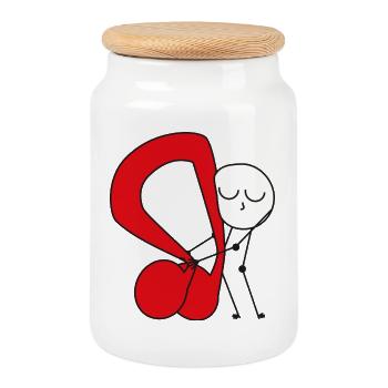 Cuddle Red Music Note - Cookie Jar with Wooden Lid - white - Front