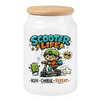 Scooter Life: Ride Charge Repeat - Cookie Jar with Wooden Lid - white - Front