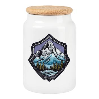 Paysage hivernal des montagnes - Boîte à biscuits avec couvercle en bois - blanc - Devant