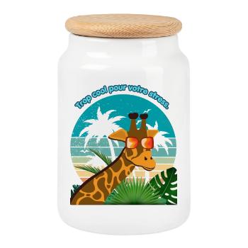 La girafe cool - Boîte à biscuits avec couvercle en bois - blanc - Devant