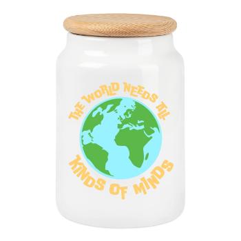 The World Needs All Kinds Of Minds Inspirierend - Keksdose mit Holzdeckel - Weiß - Vorne