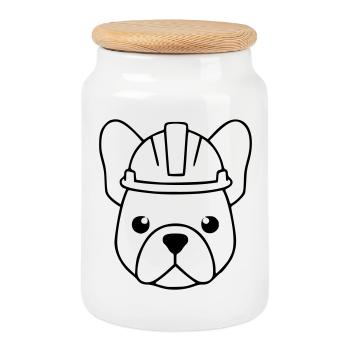Contour de la tête du casque Frenchie Construction - Boîte à biscuits avec couvercle en bois - blanc - Devant