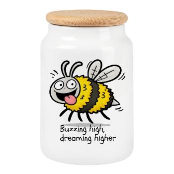 bee - Cookie Jar with Wooden Lid - white - Front
