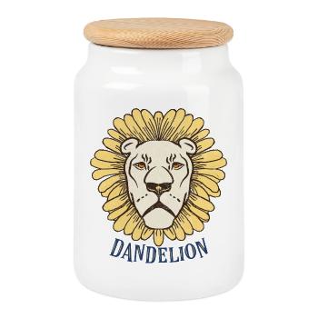 Lion in Dandelion Wreath - Cookie Jar with Wooden Lid - white - Front