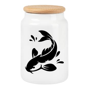 Koi - Cookie Jar with Wooden Lid - white - Front