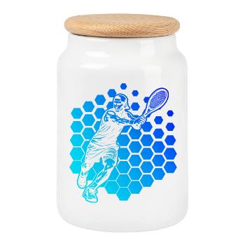 Gift idea for a tennis with tennis - Cookie Jar with Wooden Lid - white - Front