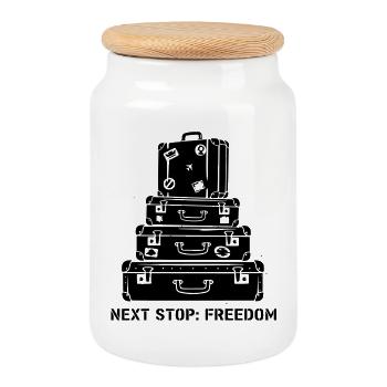 Voyage de la Liberté dans la Pile de Valses - Boîte à biscuits avec couvercle en bois - blanc - Devant