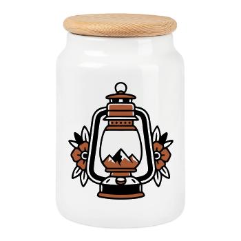 Blason vintage des montagnes Lantern - Boîte à biscuits avec couvercle en bois - blanc - Devant