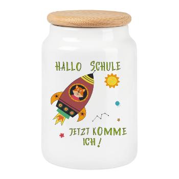 Hallo Schule  - Keksdose mit Holzdeckel - Weiß - Vorne