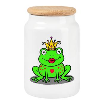 Royal frog with heart - Cookie Jar with Wooden Lid - white - Front