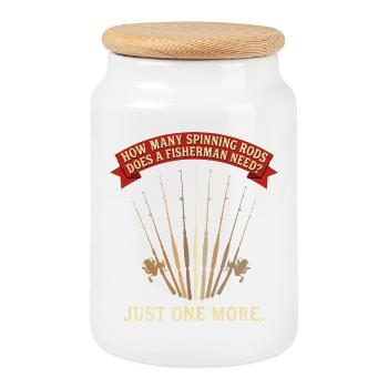 Angler Design – Nur noch eine Spinnrute mehr - Cookie Jar with Wooden Lid - white - Front