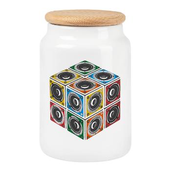 Cube Sound - Cookie Jar with Wooden Lid - white - Front