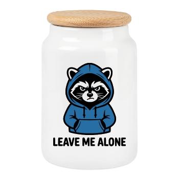 Introvert Raccoon - Leave Me Alone Design - Cookie Jar with Wooden Lid - white - Front