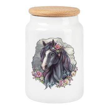 Cheval aux fleurs - Boîte à biscuits avec couvercle en bois - blanc - Devant