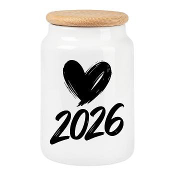 Cœur 2026 - Boîte à biscuits avec couvercle en bois - blanc - Devant