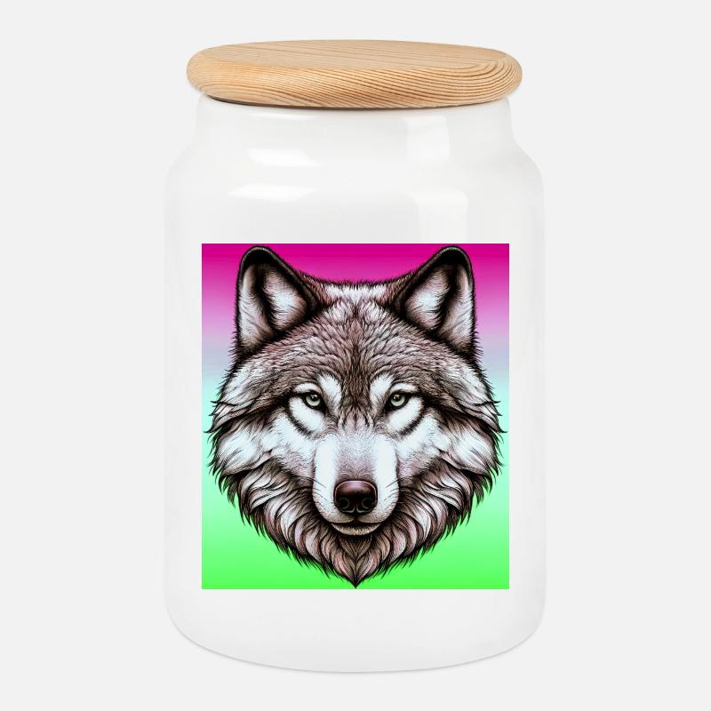 Wolf - Keksdose mit Holzdeckel - Weiß