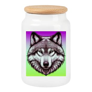 Wolf - Keksdose mit Holzdeckel - Weiß - Vorne
