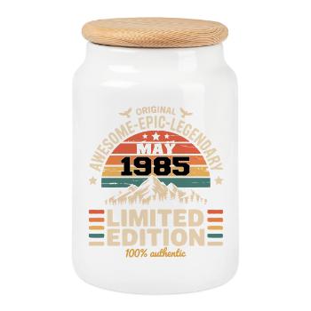 May 1985 - May 1985 - Cookie Jar with Wooden Lid - white - Front