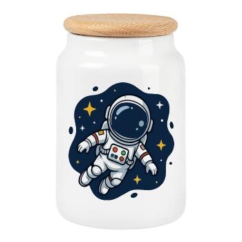 Kosmischer Astronaut in der Sternennacht - Keksdose mit Holzdeckel - Weiß - Vorne