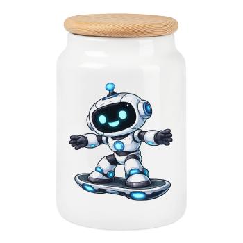 Robot Hoverboard - Cookie Jar with Wooden Lid - white - Front
