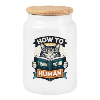 Cat training for humans how to train your huma - Cookie Jar with Wooden Lid - white - Front