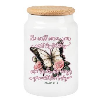 Butterfly Christian - Cookie Jar with Wooden Lid - white - Front