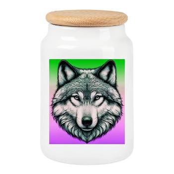 Wolf - Cookie Jar with Wooden Lid - white - Front