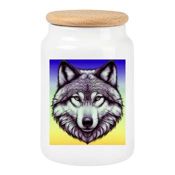 Wolf - Keksdose mit Holzdeckel - Weiß - Vorne