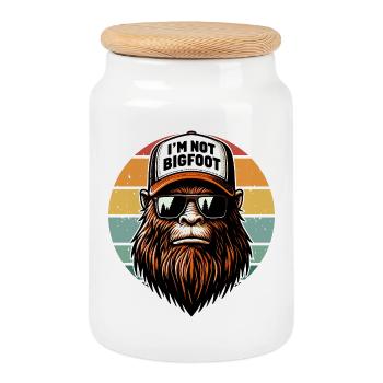 I'm Not Bigfoot Retro Sunset Sasquatch Funny - Cookie Jar with Wooden Lid - white - Front