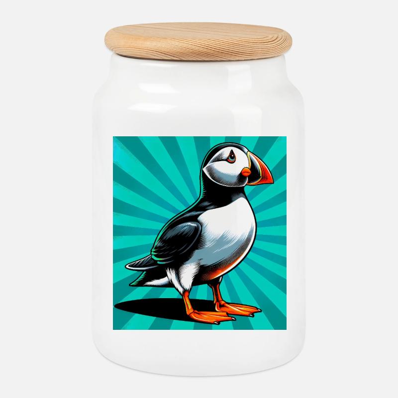 puffin - Cookie Jar with Wooden Lid - white