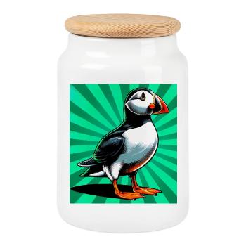 macareux - Boîte à biscuits avec couvercle en bois - blanc - Devant