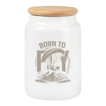 Born to fly Paragliding - Cookie Jar with Wooden Lid - white - Front