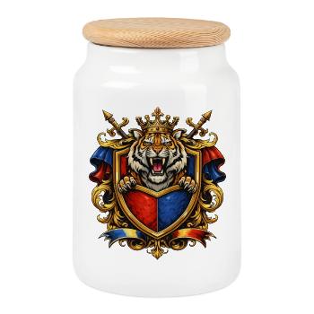 Königlicher Tiger Wappen - Keksdose mit Holzdeckel - Weiß - Vorne