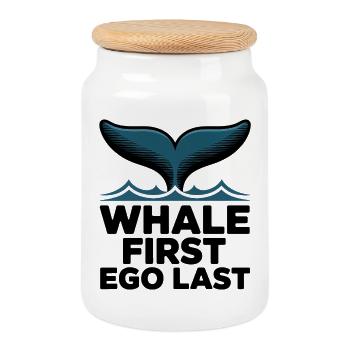 WHALE FIRST • EGO LAST #1 - Keksdose mit Holzdeckel - Weiß - Vorne