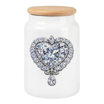 Bijoux en forme de cœur en diamant - Boîte à biscuits avec couvercle en bois - blanc - Devant