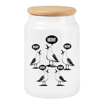 Maman ! Goélands Rigolos Style Streetwear - Boîte à biscuits avec couvercle en bois - blanc - Devant