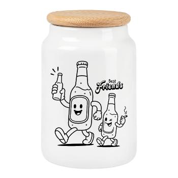 Best Friends Bierli und Bierli - Keksdose mit Holzdeckel - Weiß - Vorne