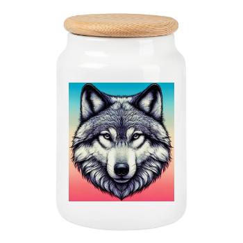 Wolf - Cookie Jar with Wooden Lid - white - Front
