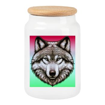 Wolf - Keksdose mit Holzdeckel - Weiß - Vorne