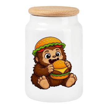 Süßer Bigfoot Sasquatch Cartoon Schnellimbiss Burg - Keksdose mit Holzdeckel - Weiß - Vorne
