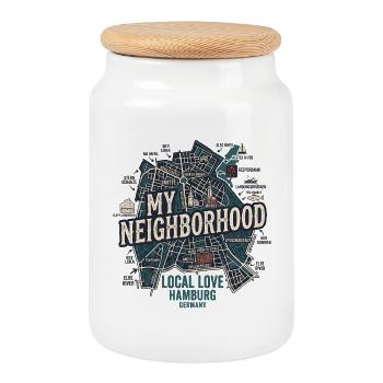 Hambourg Mon quartier - Boîte à biscuits avec couvercle en bois - blanc - Devant