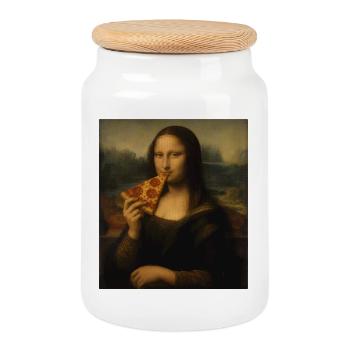 Mona Pizza Leonardo Da Vinci Pizza drôle Mona Li - Boîte à biscuits avec couvercle en bois - blanc - Devant