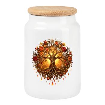 Feuerbaum in Mandala - Keksdose mit Holzdeckel - Weiß - Vorne