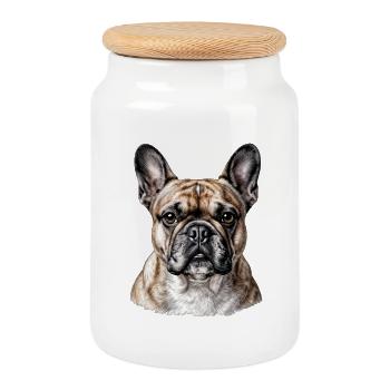 Schickes französisches Bulldoggenporträt - Keksdose mit Holzdeckel - Weiß - Vorne