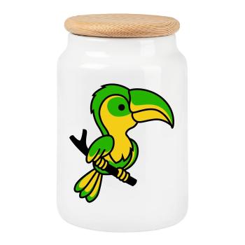 Toucan néon vert et jaune - Boîte à biscuits avec couvercle en bois - blanc - Devant