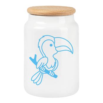 Contour du toucan bleu sur la branche - Boîte à biscuits avec couvercle en bois - blanc - Devant