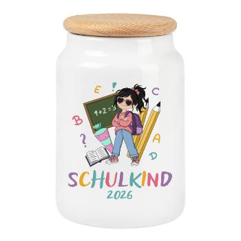 Schulkind 2026: Bunte Lernabenteuer - Keksdose mit Holzdeckel - Weiß - Vorne