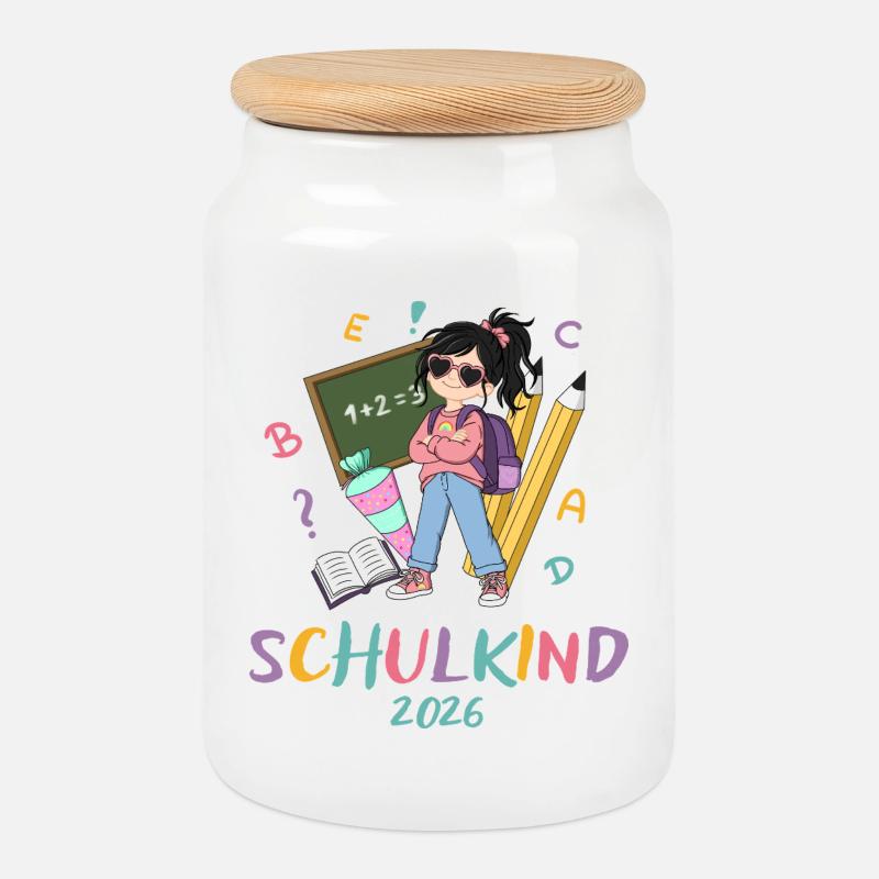 Schulkind 2026: Bunte Lernabenteuer - Keksdose mit Holzdeckel - Weiß