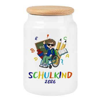 Schulkind 2026: Bunte Inklusion - Keksdose mit Holzdeckel - Weiß - Vorne