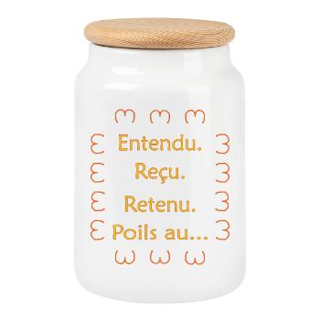 Entendu. Reçu. Retenu. Poils au… Jaune Orange - Boîte à biscuits avec couvercle en bois - blanc - Devant